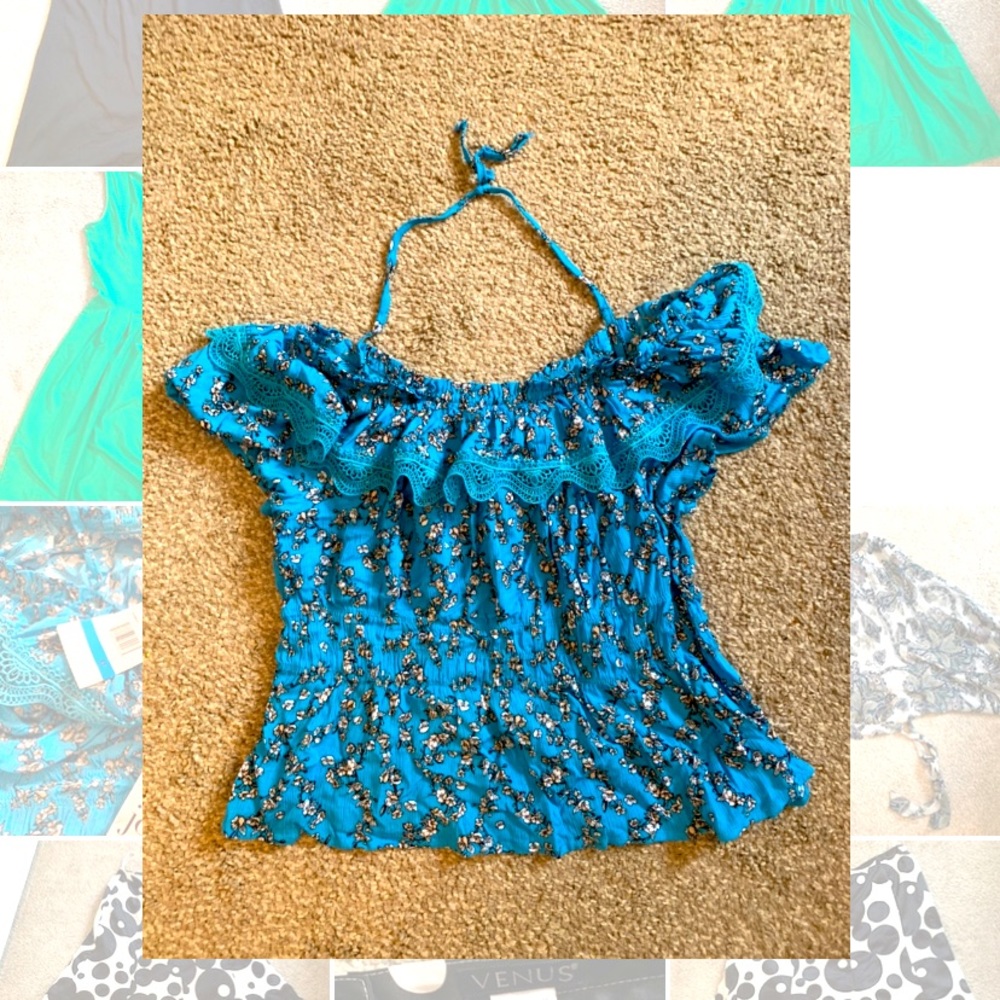 NWT XL Belle Du Jour off shoulder shirt with halter strap